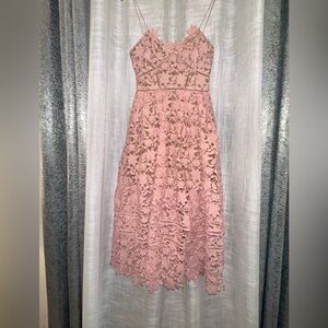 Pink A-line Midi Dress w/Spaghetti Straps for Weddings with pockets. Worn once.